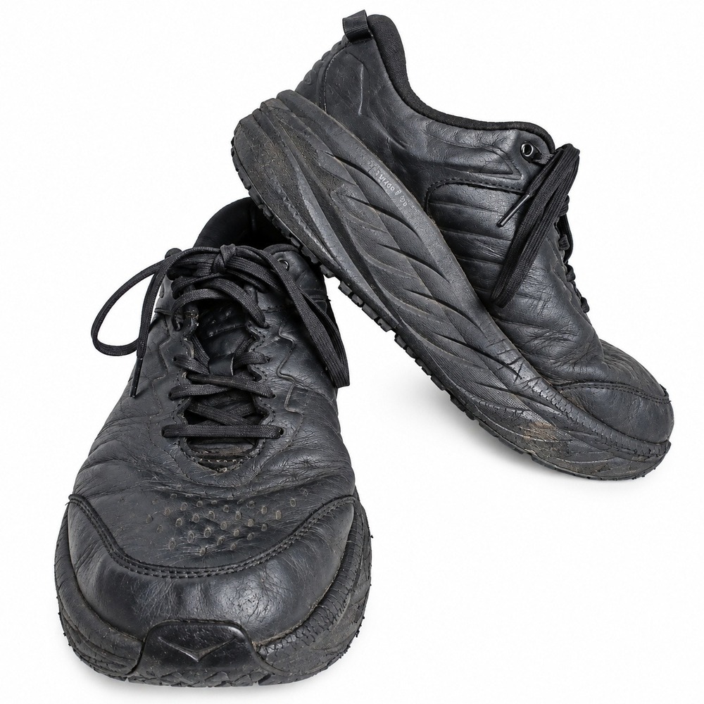 Hoka Bondi SR Wide Men 10.5 2E Black Leather Slip Resistant Gorpcore Workwear